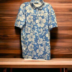 Yatta Golf Polo Shirt Mens M Blue Floral Hawaiian Print Performance Short Sleeve